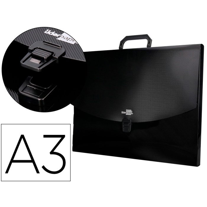 Liderpapel Carpeta Portadocumentos Polipropileno DIN A3 con Asa y Broche Negro 35mm Lomo 0 Liderpapel Carpeta Portadocumentos Polipropileno DIN A3 con Asa y Broche Negro 35mm Lomo 0