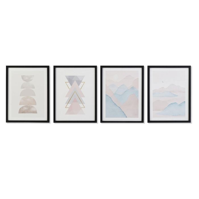 DKD Home Decor Cuadro Decorativo Scandi Set 4 Unidades 40x30 cm Diseño Montañas Rosa y Azul PS MDF para Hogar