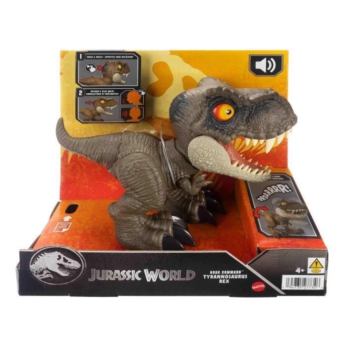 Mattel Figura Dinosaurio Jurassic World Roar Command T-Rex con Sonidos, 21,59x22,23x10,16 cm, +4 Años, Incluye Pilas LR44 4