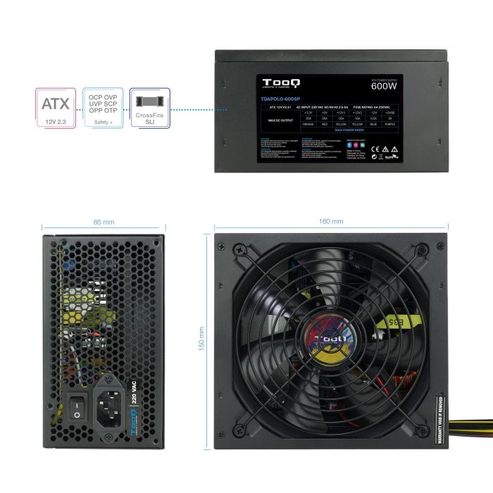 TOOQ TQAPOLO-600SP Fuente de Alimentación 600W PFC Activo ATX Ventilador 14cm 3