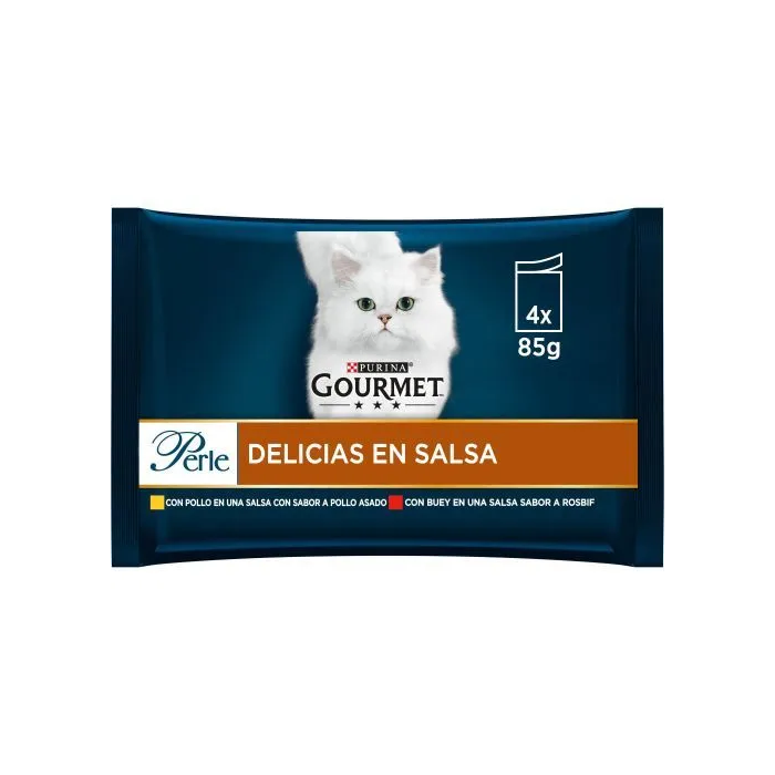 Purina Gourmet Perle Delicias en Salsa Pollo y Buey 12 Paquetes de 4 Sobres de 85g