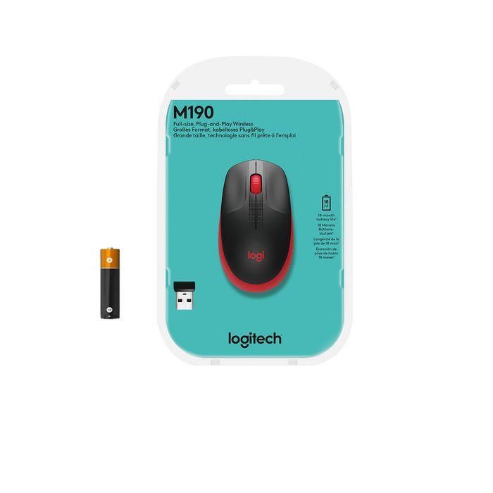 Logitech M190 Ratón Inalámbrico de Tamaño Completo, RF, Diseño Ergonómico para Manos Medianas-Grandes, Rojo, 18 Meses Batería, Seguimiento Preciso 6