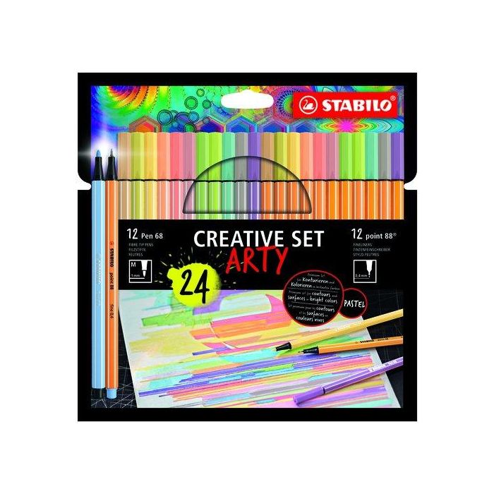 Stabilo Creative Set Arty - 12 Point 88 + 12 Pen 68, 24 Unidades, Colores Surtidos, Estuche