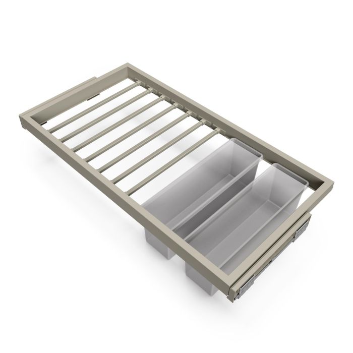 Emuca Kit de 7 varillas pantalonero, 2 bandejas y bastidor de guías con cierre suave para armarios, regulable, módulo 900mm, Gris piedra