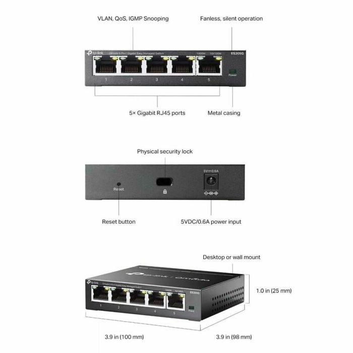 TP-LINK Omada ES205G Switch Gestionado 5 Puertos Gigabit, Integración con Omada SDN, VLAN, IGMP Snooping 5 TP-LINK Omada ES205G Switch Gestionado 5 Puertos Gigabit, Integración con Omada SDN, VLAN, IGMP Snooping 5
