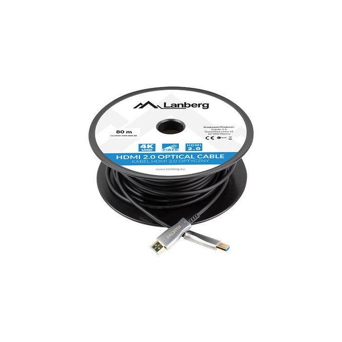 Lanberg CA-HDMI-20FB-0800-BK Cable HDMI Macho/Macho V2.0 de 80m, 4K HDR 18Gbps con Conectores Dorados, Negro 2 Lanberg CA-HDMI-20FB-0800-BK Cable HDMI Macho/Macho V2.0 de 80m, 4K HDR 18Gbps con Conectores Dorados, Negro 2