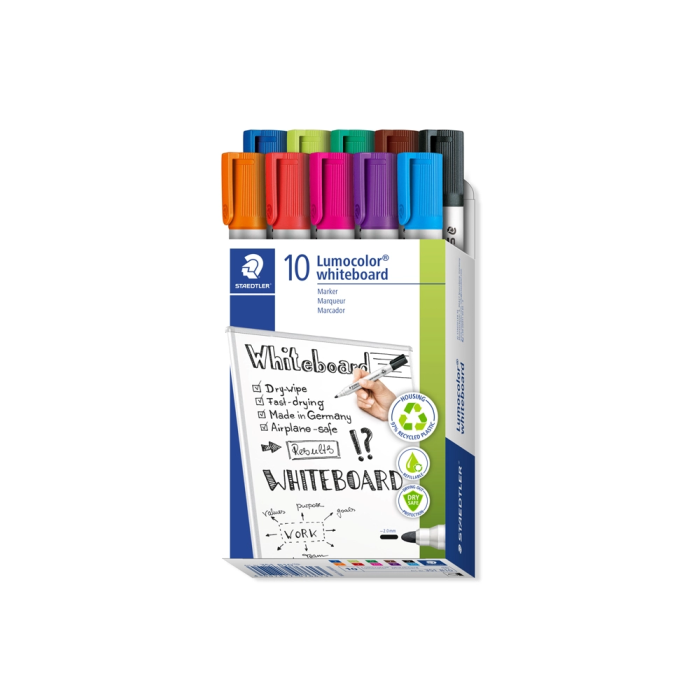 Staedtler Lumocolor 351 Marcadores para Pizarra Blanca, Punta Redonda, Colores Surtidos, Estuche 10 Unidades 2 Staedtler Lumocolor 351 Marcadores para Pizarra Blanca, Punta Redonda, Colores Surtidos, Estuche 10 Unidades 2