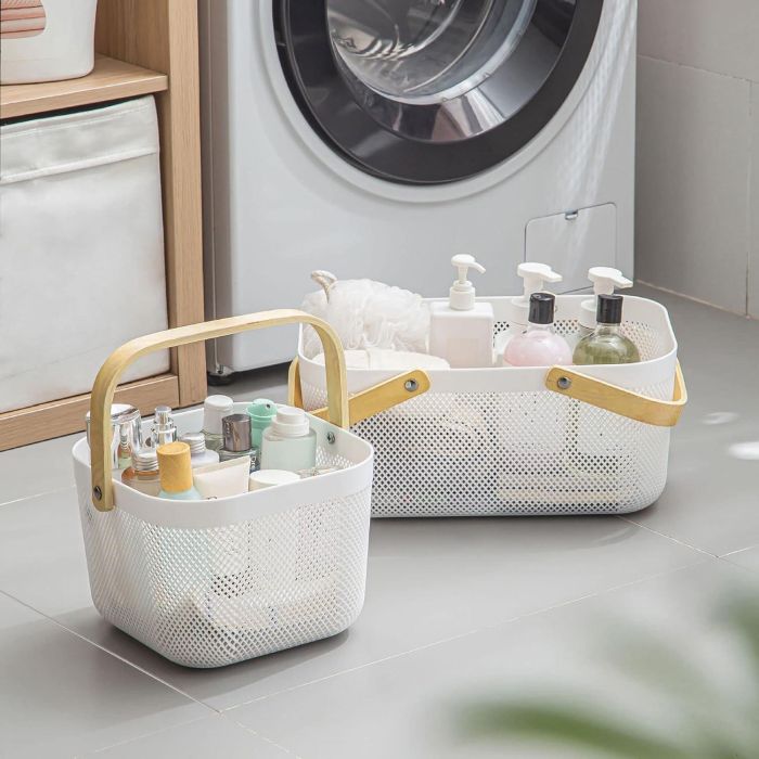 Confortime Cesta Organizadora Rectangular de Plástico con Asa de Madera 41.4 x 26.9 x 17.8 cm 5 Confortime Cesta Organizadora Rectangular de Plástico con Asa de Madera 41.4 x 26.9 x 17.8 cm 5