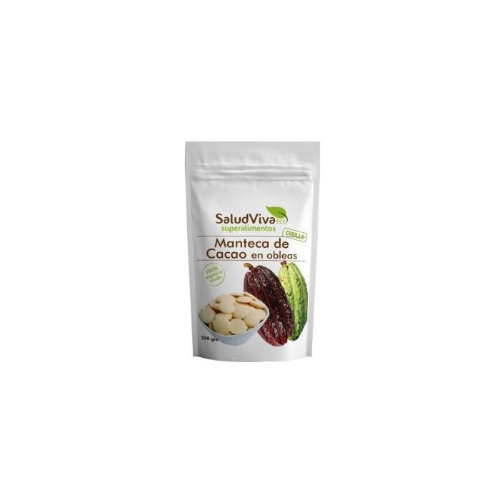 SALUD VIVA Manteca de Cacao en Obleas 250g Bio, Vegan, Sin Gluten y Sin Azúcares Añadidos para Postres y Repostería