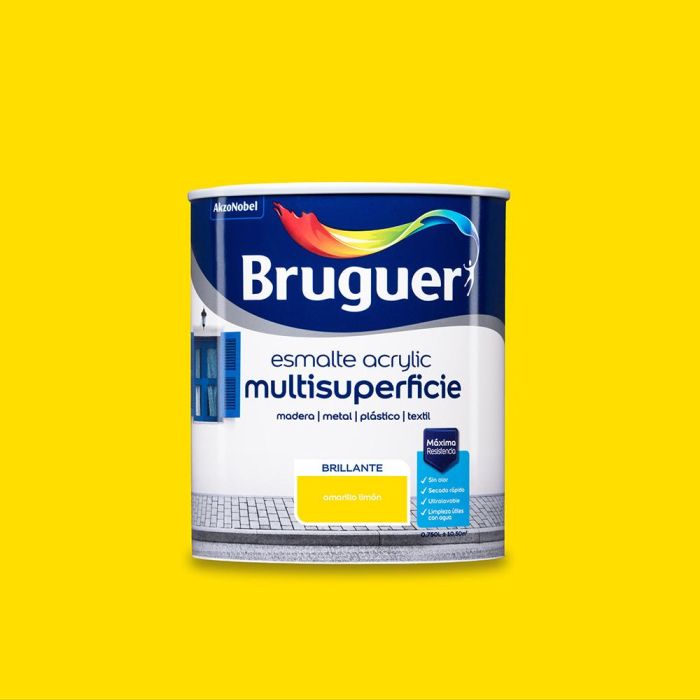 Bruguer Esmalte acrílico multisuperficie amarillo limón brillante 0,750l 5057541 - Sin olor, secado rápido, ultralavable