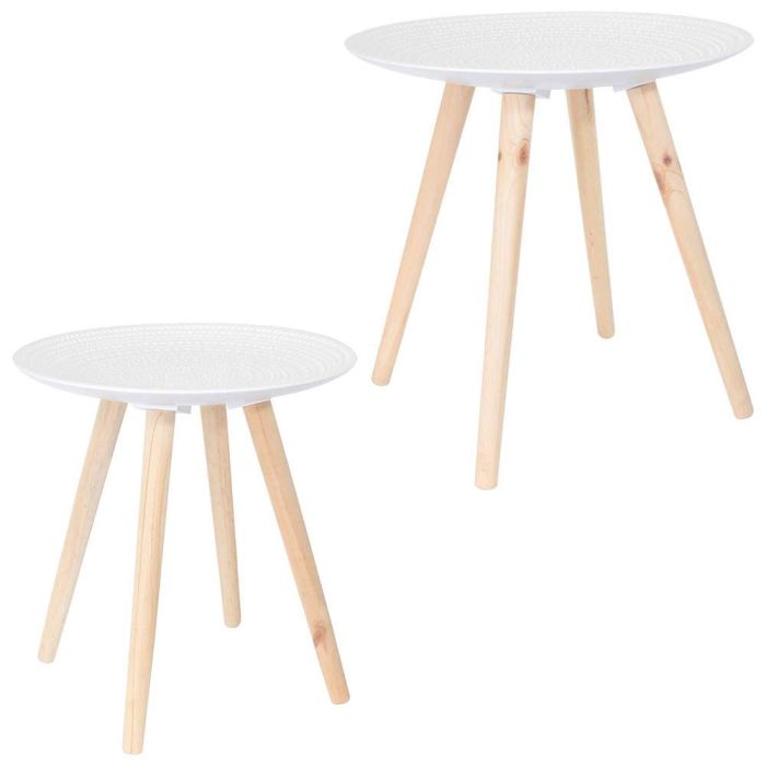 Home Deco Factory Juego de 2 Mesas Nido Mirage con Relieve Blancas MDF Pino 49.5 cm 2