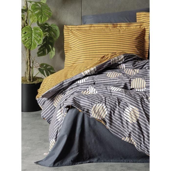 Juego de cama - 1 funda nórdica 220x240 cm + 2 fundas de almohada 60x60 cm - 100% algodón - Gris 2 Juego de cama - 1 funda nórdica 220x240 cm + 2 fundas de almohada 60x60 cm - 100% algodón - Gris 2