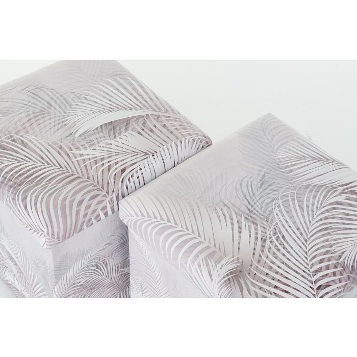 DKD Home Decor Caja Plegable Tropical de Almacenamiento Gris de PU 34x34x34 cm, Juego de 2 Unidades, Colección Bestone 1
