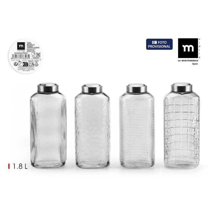 Botella de Cristal La Mediterránea Vidrio Acero 1,8 L (8 Unidades) 2 Botella de Cristal La Mediterránea Vidrio Acero 1,8 L (8 Unidades) 2