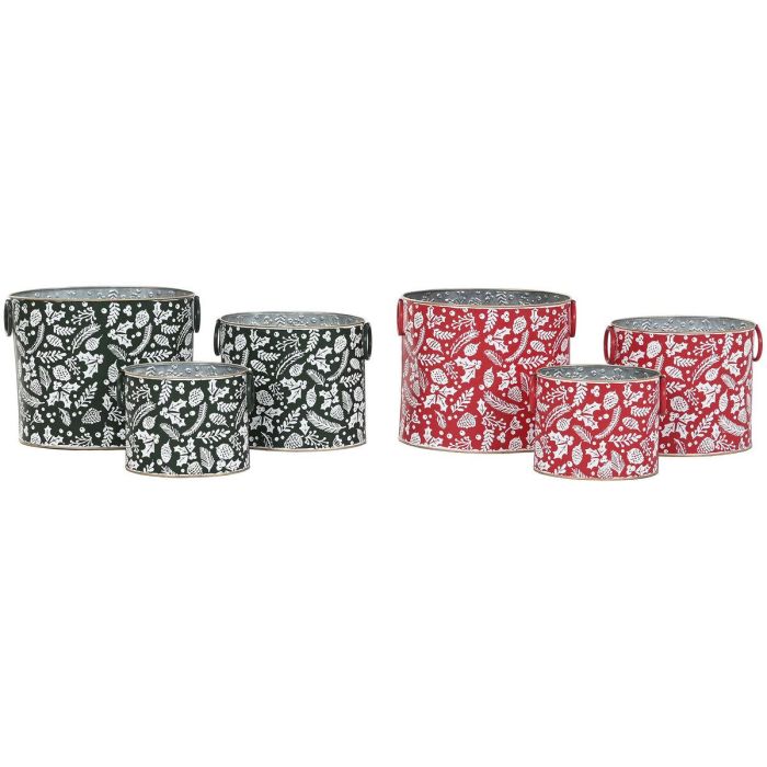 DKD Home Decor Caja Navidad Tradicional Metal Verde Rojo 19.5 x 24 x 28.5 cm Set de 3 (2 Unidades) 1