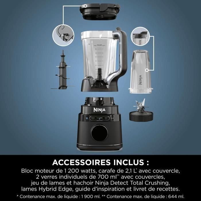 Ninja BATIDORA VASO DETECT DUO BLENDSENSE AUTOMATICA 2 en 1 con Tecnología BlendSense™, 1200W, Jarra 2.1L y Vaso 700ml 1