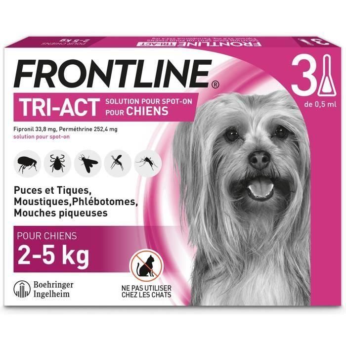 Frontline FRO3661103071211 TRI-ACT Solución Spot-On para Perros de 5-10 kg - Tratamiento Antiparasitario de Amplio Espectro (3 Pipetas)