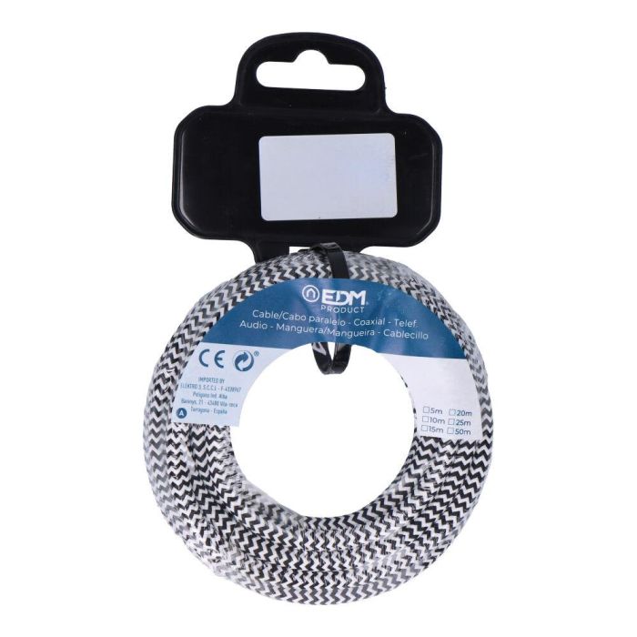 Edm Carrete de cable cordón tubular H03VV-F 2x0,75 mm² rallado blanco/negro 5m 1 Edm Carrete de cable cordón tubular H03VV-F 2x0,75 mm² rallado blanco/negro 5m 1
