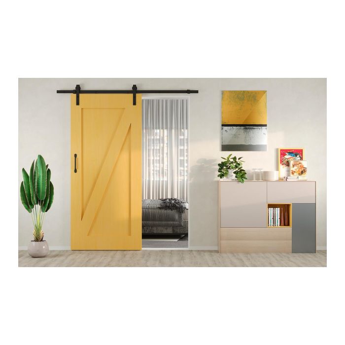 Emuca Kit de herrajes para una puerta corredera colgada de madera Barn, Con cierre suave, tableros no incluidos, Acero y Plástico, Pintado negro 5