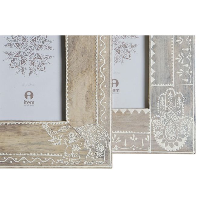 DKD Home Decor Rk 22 Marco de Fotos Indio Natural Azul 15 x 10 cm (4 Unidades) Pintado a Mano 1