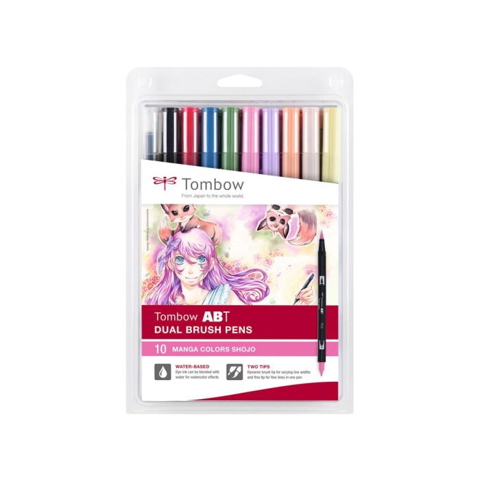 Rotulador Tombow Abt Dual Brush Acuarelable Doble Punta Fina-Pincel Estuche De 10 Colores Manga Shojo 1