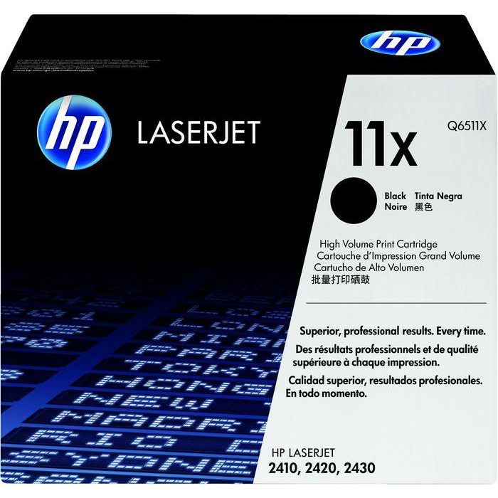 HP 11X Tóner Original LaserJet Negro Alto Rendimiento para impresoras HP. Cartucho fiable para impresión profesional diaria de documentos monocromáticos.