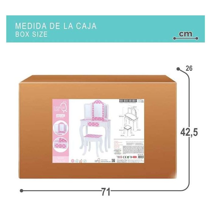 Tocador Con Banqueta Teamson Rosa Blanco Lunares 63 x 100 x 29 cm 4