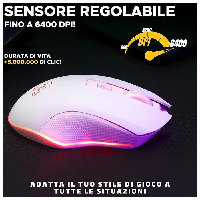 Gaming Mouse Wireless - 6400 Dpi - White 1