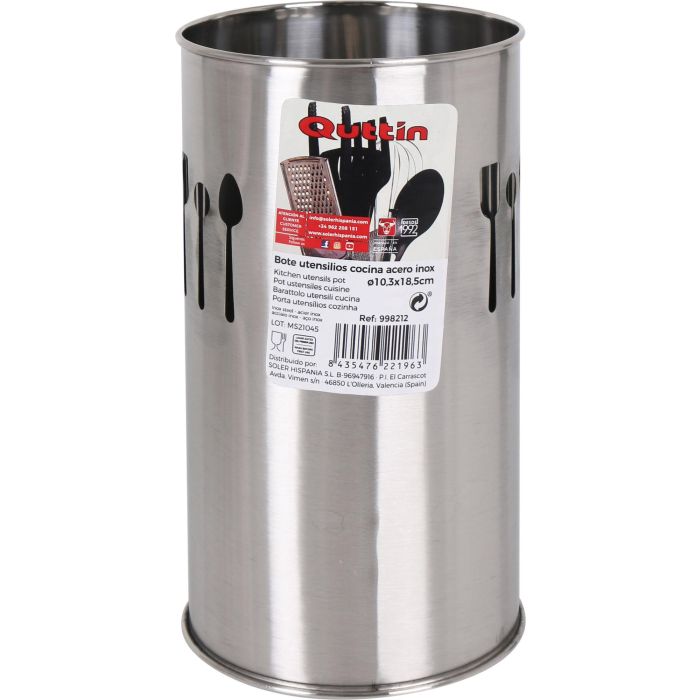 Bote de utensilios de acero inoxidable Quttin 10.3x18.5 cm (12 Unidades) 1 Bote de utensilios de acero inoxidable Quttin 10.3x18.5 cm (12 Unidades) 1