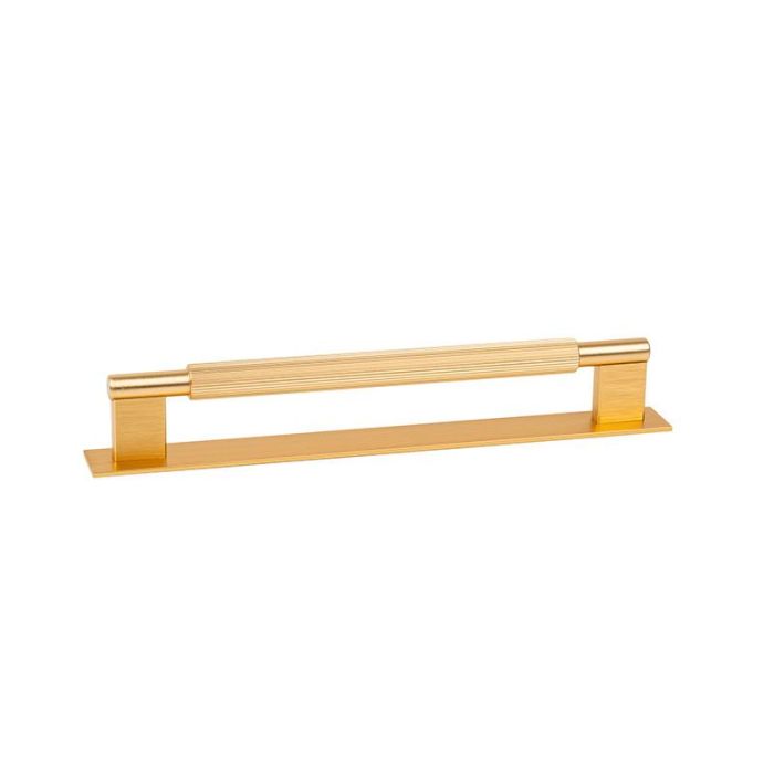 Tirador Aluminio Modelo Arpa Plate Con Placa Acabados Disponibles Efecto Inox, Negro Cepillado Y Laton Cepillado Acabado Laton Cepillad Dist. Agujero Dist. 1178Mm. Viefe 1