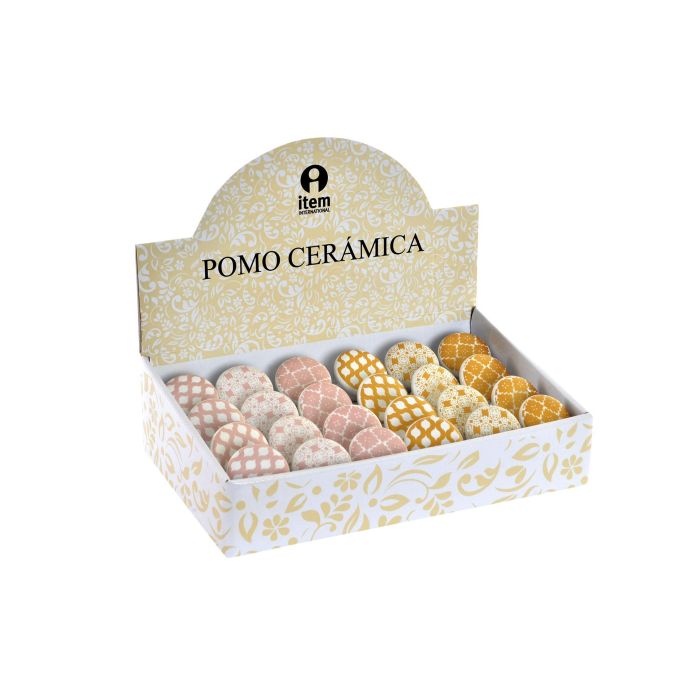 DKD Home Decor Pomo Tirador Árabe Decorativo Hecho a Mano Rosa Dorado de Gres y Metal 4x2.5x4cm (24 Unidades) 1
