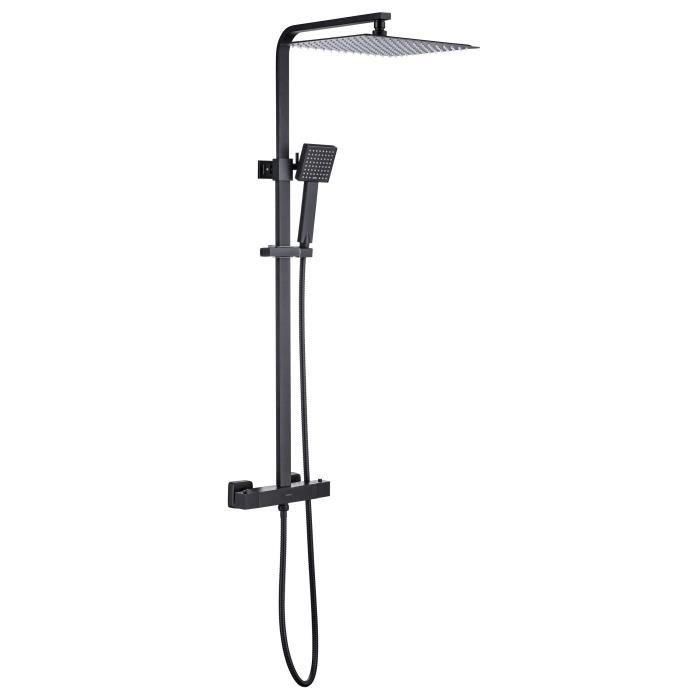 Columna de ducha OCEANIC - Mezclador termostático de cuerpo frío - Rociador alto cuadrado 30x30 cm - Negro mate Columna de ducha OCEANIC - Mezclador termostático de cuerpo frío - Rociador alto cuadrado 30x30 cm - Negro mate