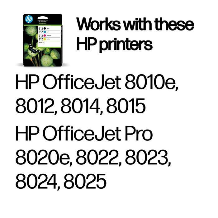 HP Cartuchos de Tinta Original Negro, Cyan, Magenta, Amarillo para Officejet Pro 8000 Series - Nº 912 *Pack De 4*
