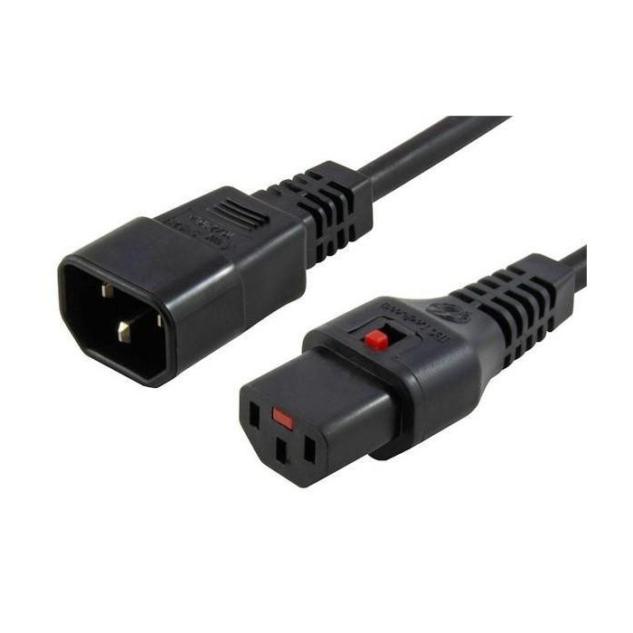 MicroConnect Cable Alimentación C13 IEC Lock a C14, 1m, Negro, 3x1.0mm², Anti-desconexión para PDU/Servidores