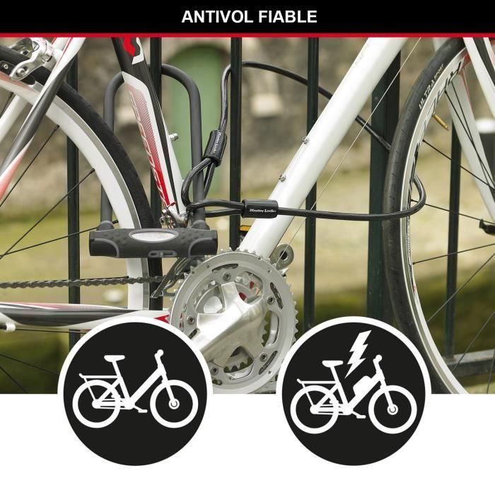 Master Lock Candado en U para Bicicleta con Cable y Llave Modelo XL, Certificado Secure Gold, Acero Cementado, Doble Bloqueo, Cable 1.20m 1