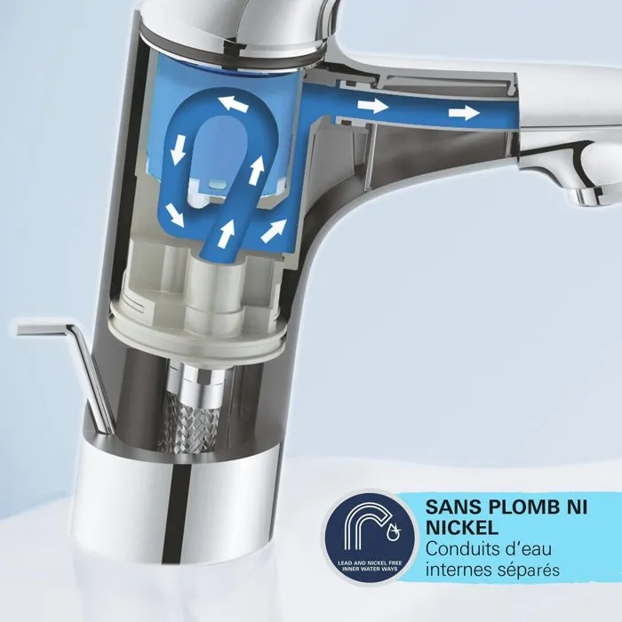 Grohe 24323001 Mezclador Monomando de Lavabo Cromo Talla S Apertura Agua Fría Ahorro Agua Desagüe Click-Clack 5