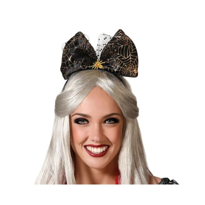 Diadema Halloween Pajarita Negro Y Dorado Arañas Mujer Adulto