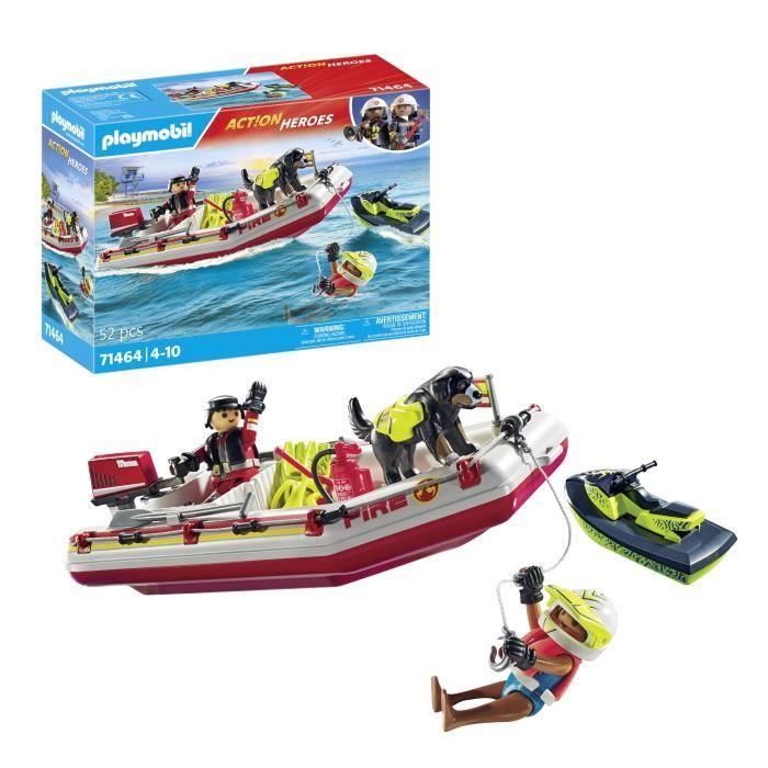 Playmobil Action Bote de Bomberos con Moto Acuática – Incluye 2 Figuras, Perro y Accesorios – Edad Recomendada +4 Años 4