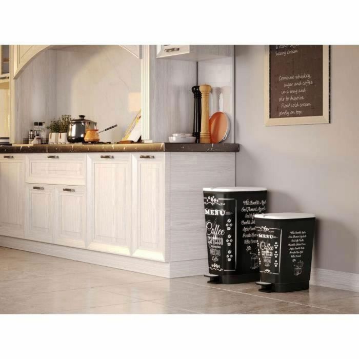 Contenedor de basura de cocina de pedal KIS 50L CHIC Menú de café con motivos negros 2 Contenedor de basura de cocina de pedal KIS 50L CHIC Menú de café con motivos negros 2