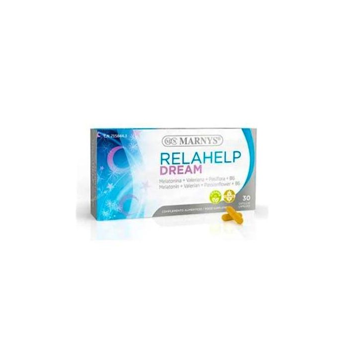 Relahelp Dream Melatonina, Valeriana, Pasiflora y L-Teanina para Conciliar Sueño y Relajación, 30 Cápsulas Veganas Sin Gluten
