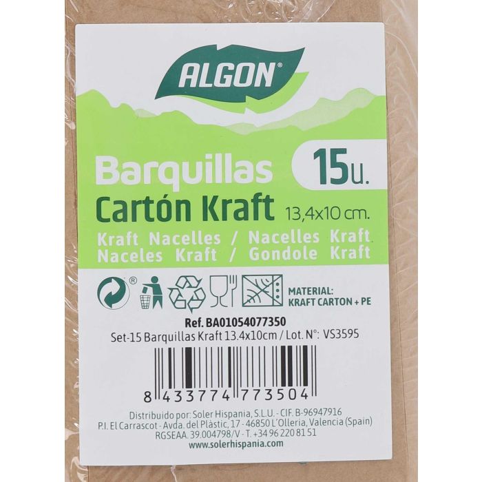 Algon Set 15 Barquillas Kraft 13.4 cm x 10 cm (24 Unidades)