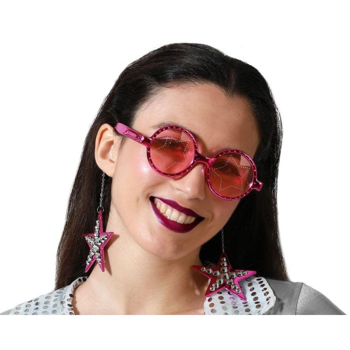 Gafas De Sol Redondas Fucsias Con Estrellas Glam Rock