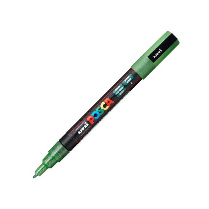 POSCA Marcador Pc-3 Ml Punta Cónica 0,9 - 1,3 mm Verde Purpurina - Tinta pigmentada base al agua, no permanente