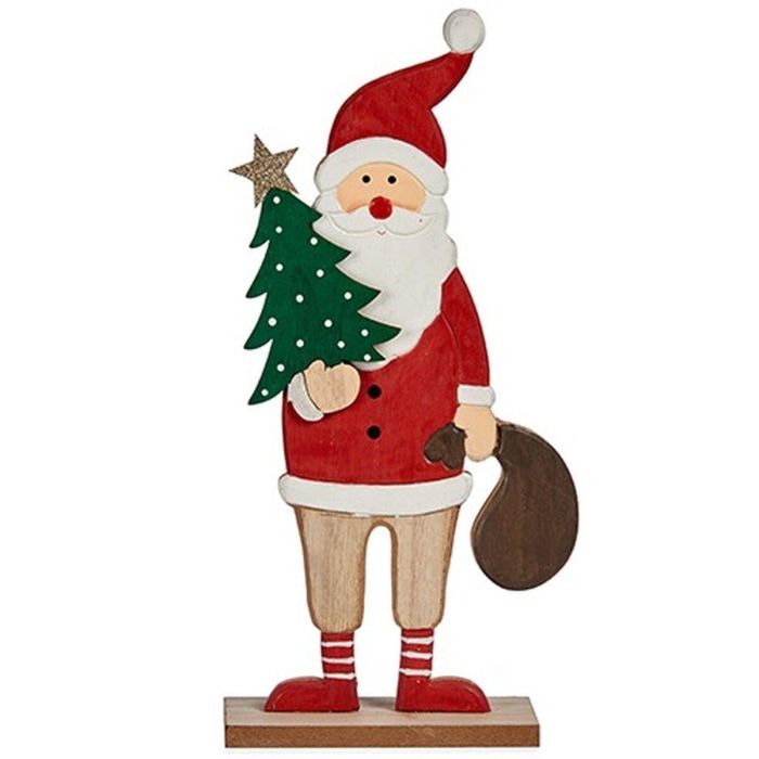 Figura Decorativa Papá Noel Blanco Marrón Rojo Verde Madera 5 x 30 x 15 cm (12 Unidades) 1