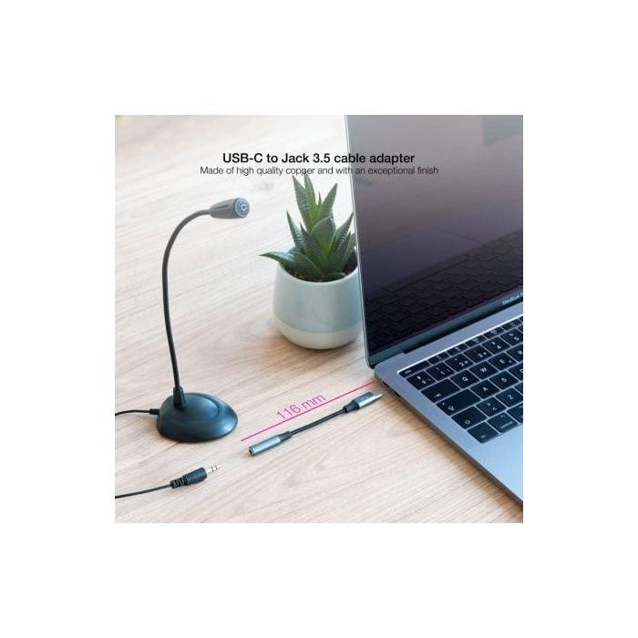 Adaptador USB-C a Jack 3.5 mm NANOCABLE 10.24.1204 11 cm Gris 2
