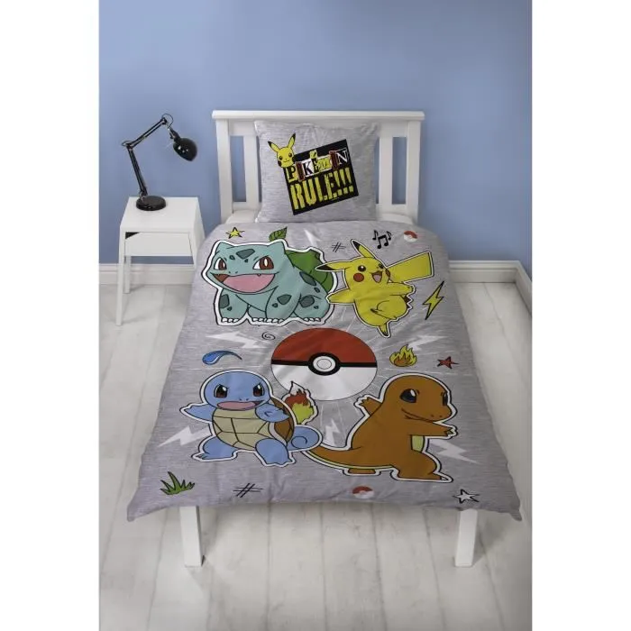 Pokemon Juego de Cama Reversible Pikachu y Starter Gris Microfibra 140x200cm + 1 Funda Almohada 63x63cm AAARQ16152 4