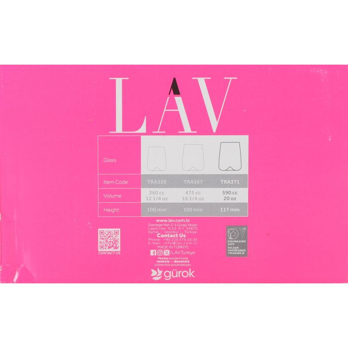 Lav Set 6 Vasos de Cristal Colección Terra 590 ml: Ideal para Agua o Refrescos, Diseño Moderno y Resistente para Uso Diario (8 Cajas) 3