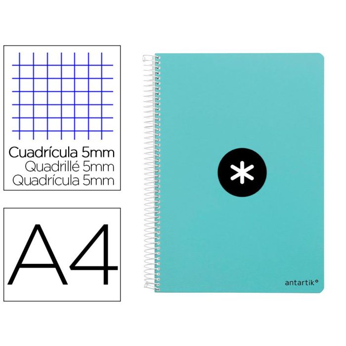 Cuaderno Espiral Antartik A4 Micro Tapa Dura 80H 100 gr Cuadro 5 mm Sin Bandas 4 Taladros Color Menta