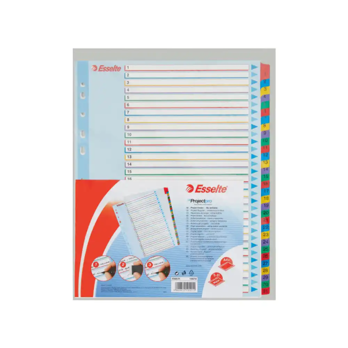 Indice Esselte Cartulina Mylar Borrable Numerico A4+ Pestañas 1-31 11 Taladros 6