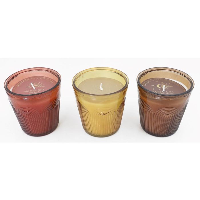 DKD Home Decor Vela Urban de Cristal y Cera, Colores Ámbar, Terracota y Marrón Surtida, 11x11x11 cm, 260g, Juego de 6 Unidades